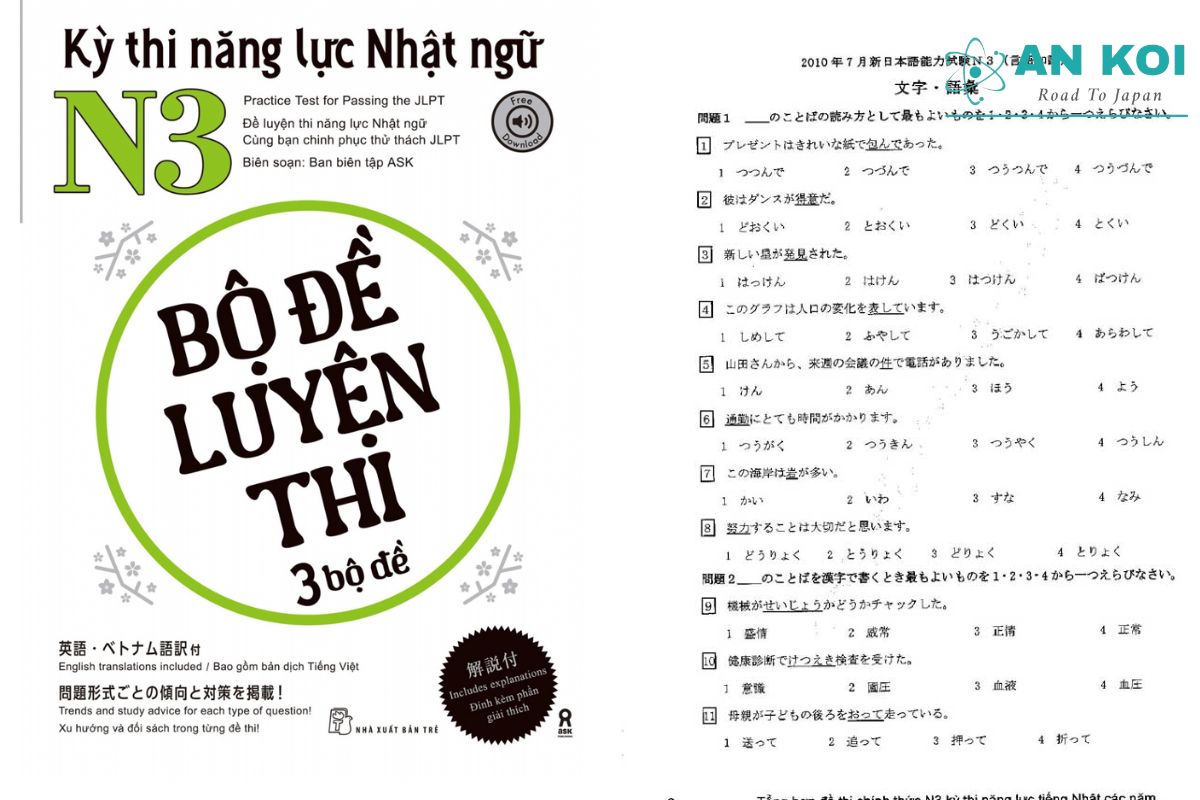 Bộ đề luyện thi JLPT N3 giúp kiểm tra kiến thức, rèn tốc độ làm bài và chuẩn bị cho giai đoạn thi thực tế.