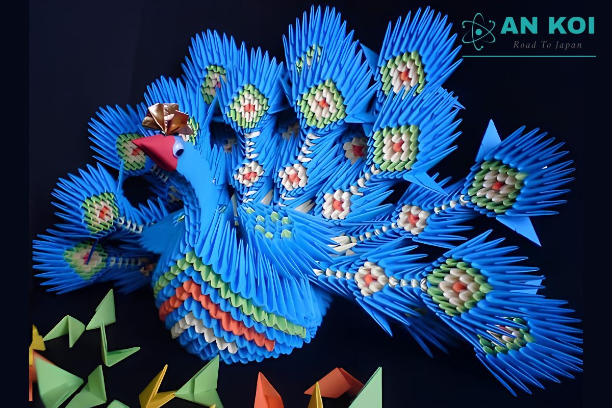 This peacock model shows how animal themes in Origami art can develop into highly detailed designs.